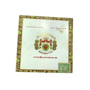 Vintage Macanudo CIGAR BOX 32005 Wood Wooden Prince Philip Cafe Tax Stamp